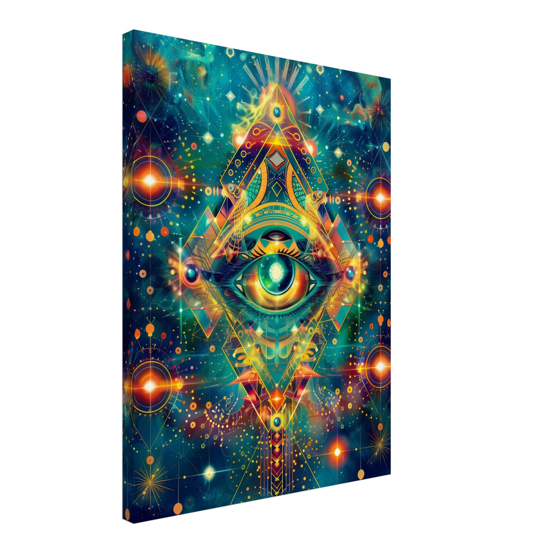 Kosmisches geometrisches Auge Leinwandbild Psychedelic – Leinwand auf Holzrahmen – Ansicht 2