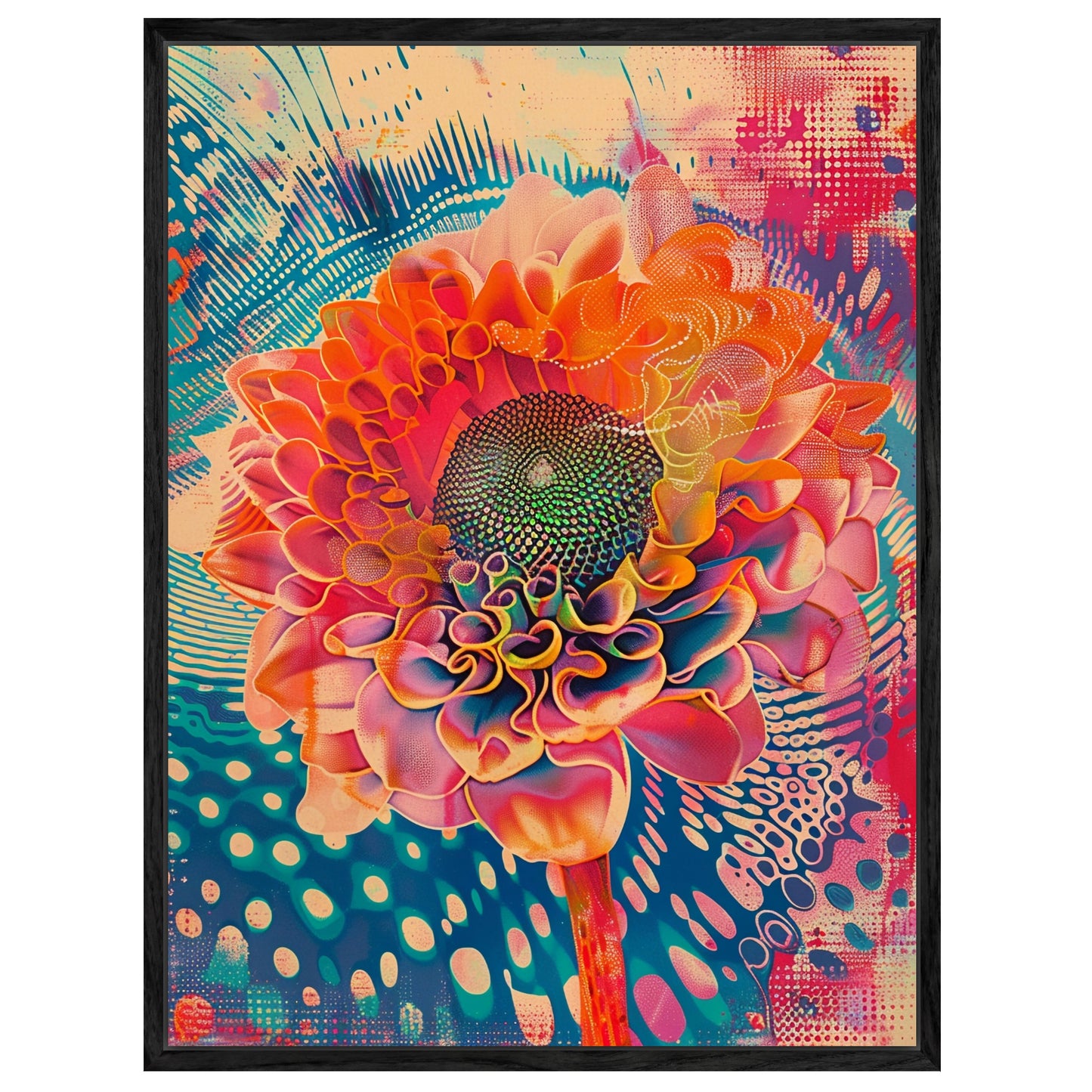 Leuchtende Blume mit Farbwirbeln Leinwandbild