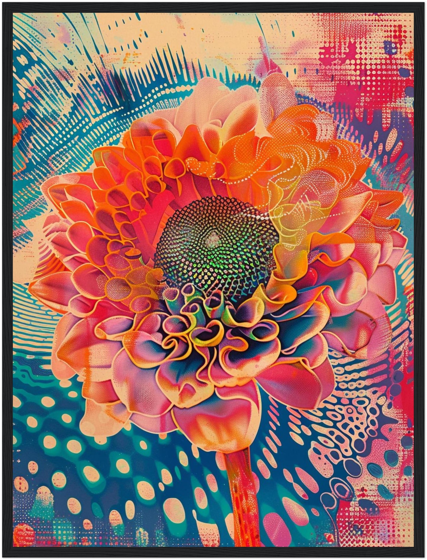 Leuchtende Blume mit Farbwirbeln Poster