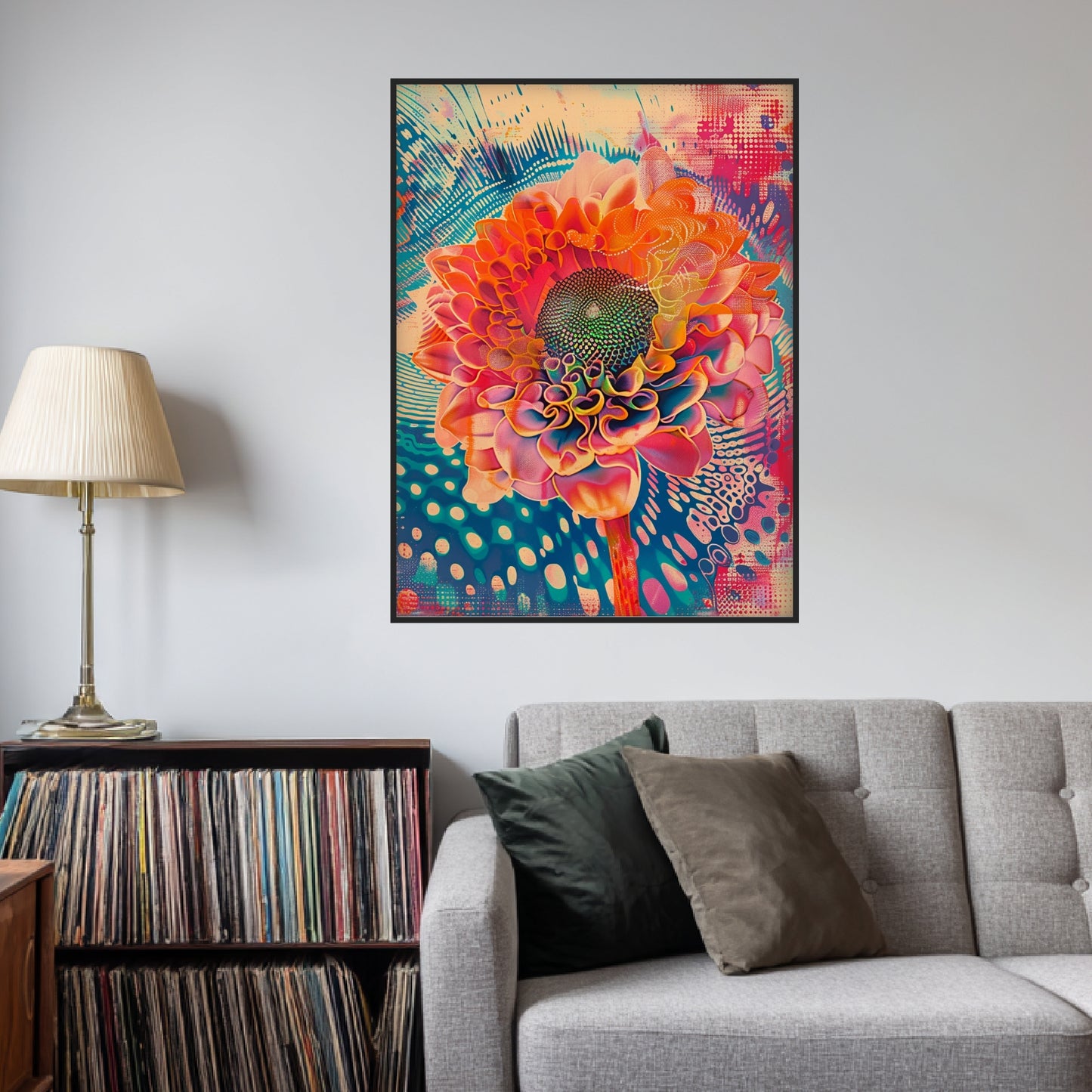 Leuchtende Blume mit Farbwirbeln Poster