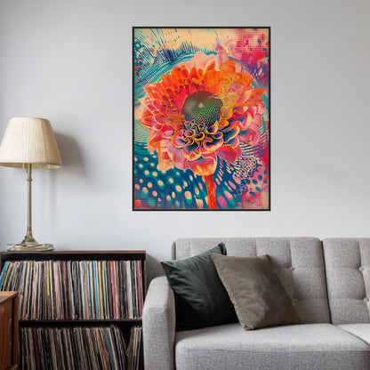 Leuchtende Blume mit Farbwirbeln Poster