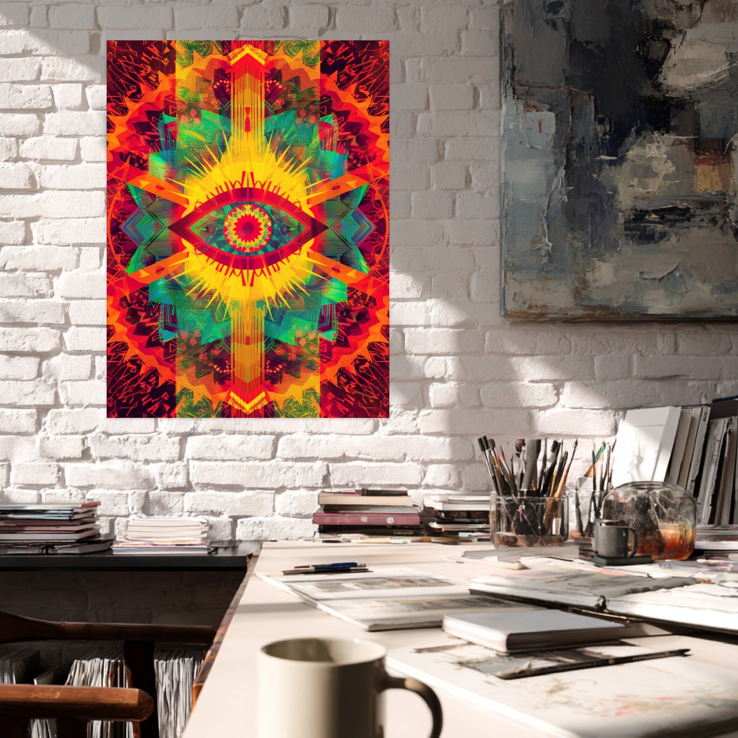 Leuchtendes Auge mit Farbstrahlen Poster