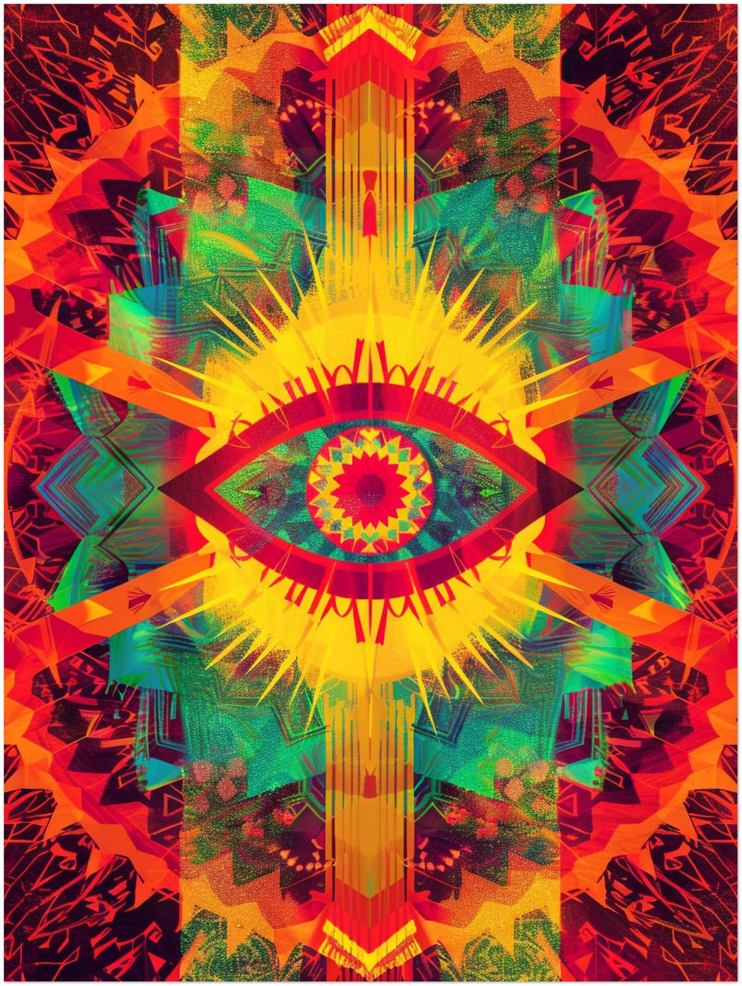 Leuchtendes Auge mit Farbstrahlen Psychedelic – Wandkunst