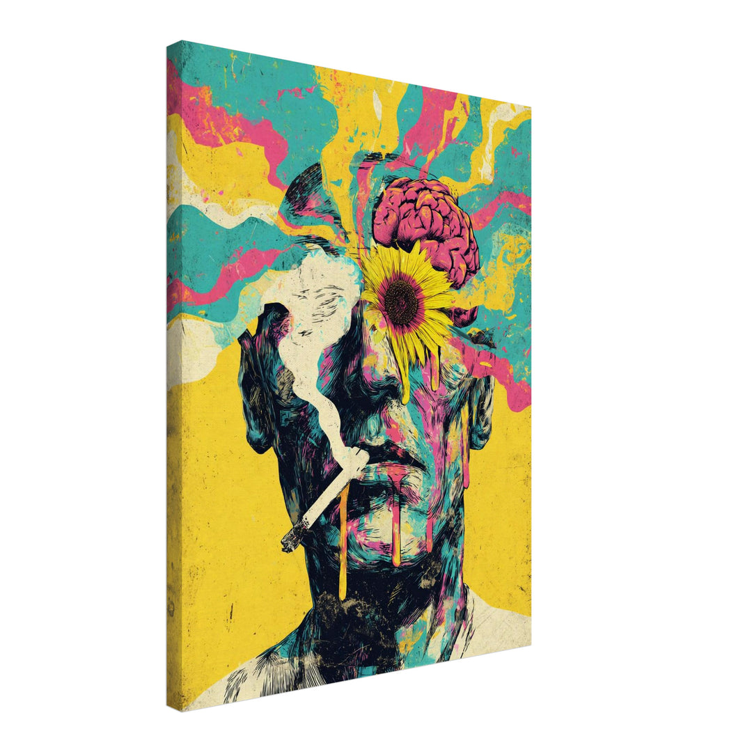 Mann mit Blume im Kopf Leinwandbild Psychedelic – Leinwand auf Holzrahmen – Ansicht 2
