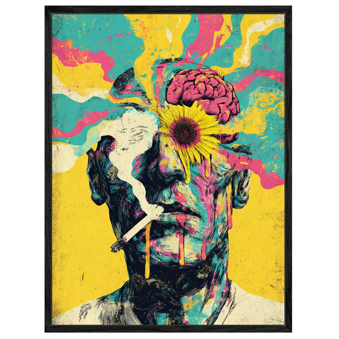 Mann mit Blume im Kopf Leinwandbild Psychedelic – Leinwand auf Holzrahmen – Ansicht 4