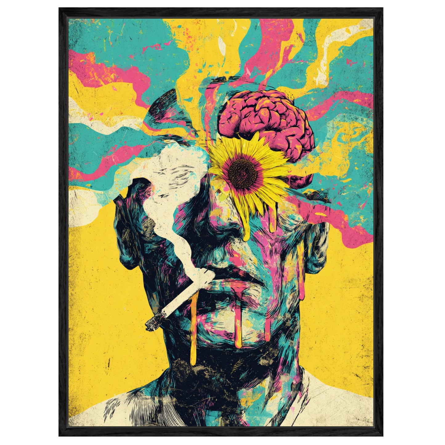 Mann mit Blume im Kopf Leinwandbild