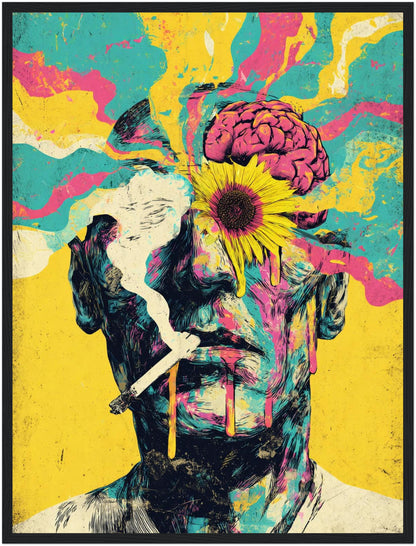 Mann mit Blume im Kopf Poster