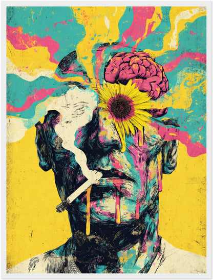 Mann mit Blume im Kopf Poster