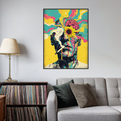 Mann mit Blume im Kopf Poster