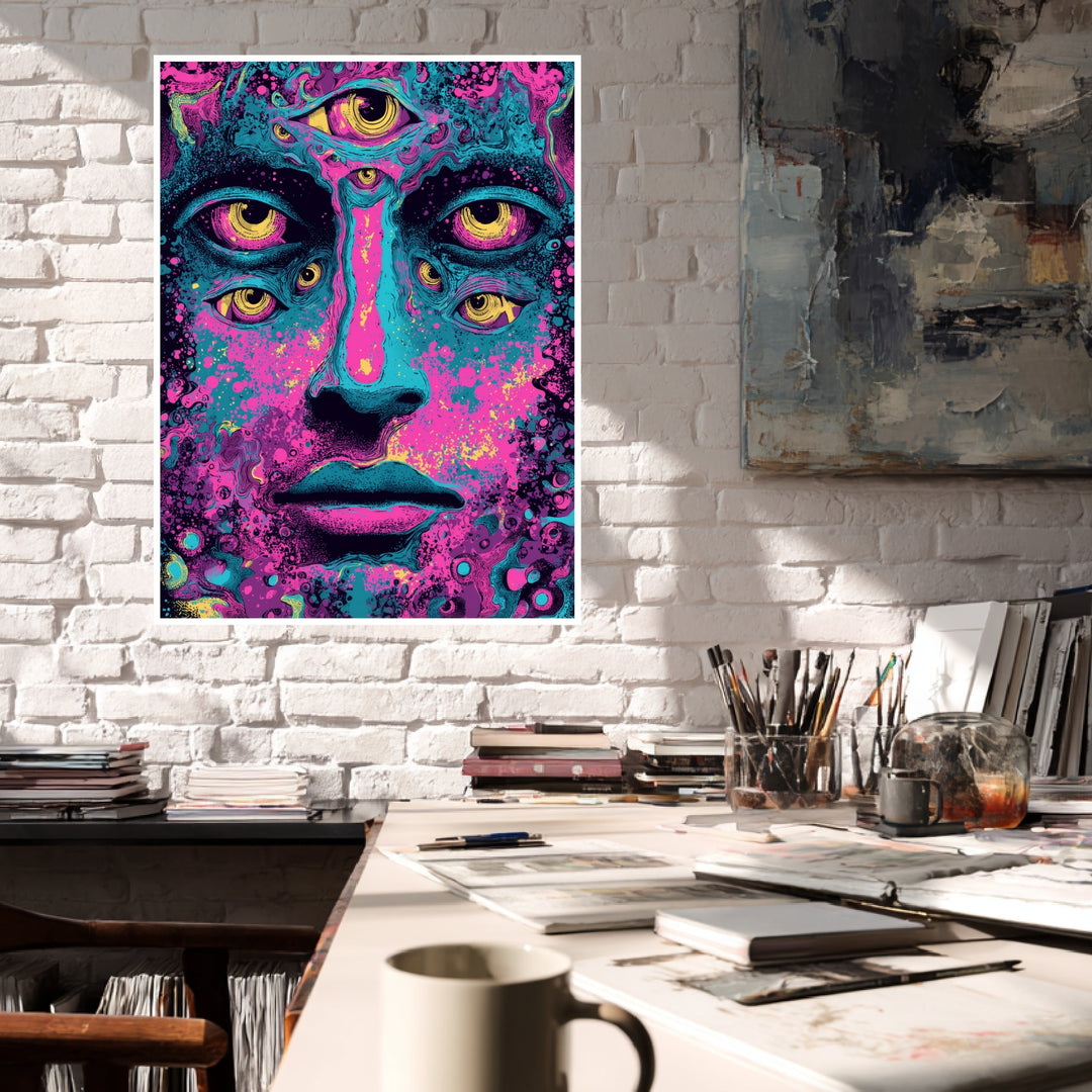 Mehräugiges Gesicht Poster Psychedelic – mattes Kunstdruck-Papier – Ansicht 4