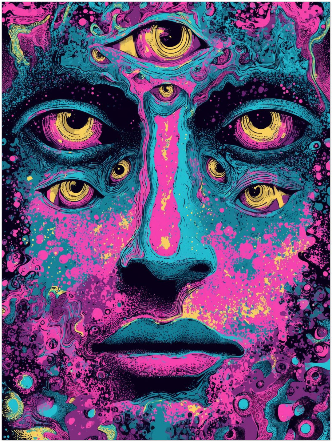Mehräugiges Gesicht Psychedelic – Wandkunst