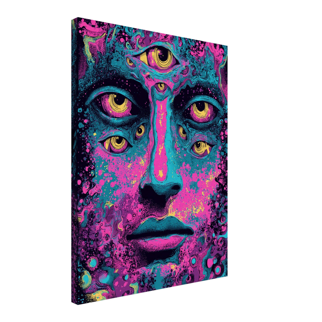 Mehräugiges Gesicht Leinwandbild Psychedelic – Leinwand auf Holzrahmen – Ansicht 2