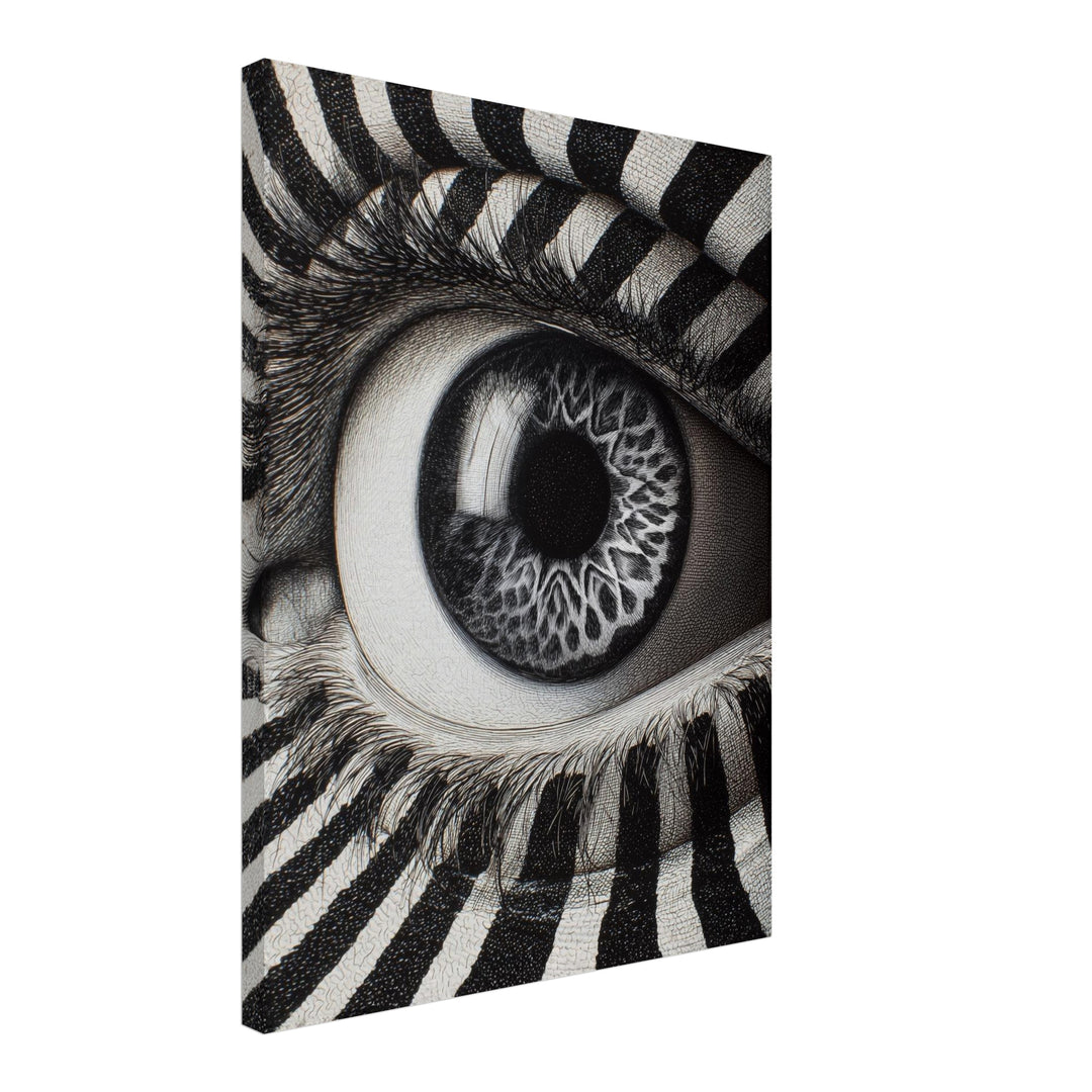Monochromes Zebraauge Leinwandbild Psychedelic – Leinwand auf Holzrahmen – Ansicht 2