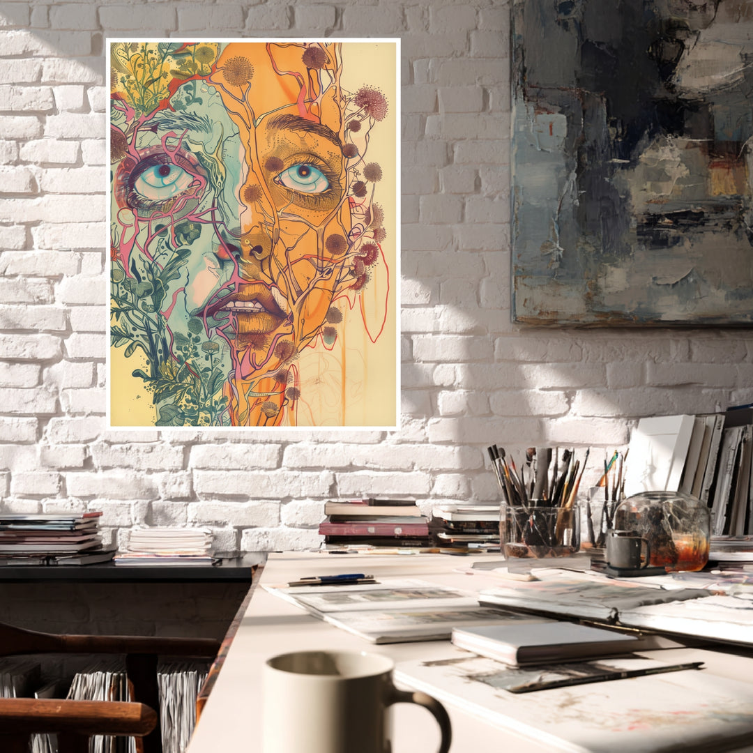 Pflanzenverwobenes Halbgesicht Poster Psychedelic – mattes Kunstdruck-Papier – Ansicht 4