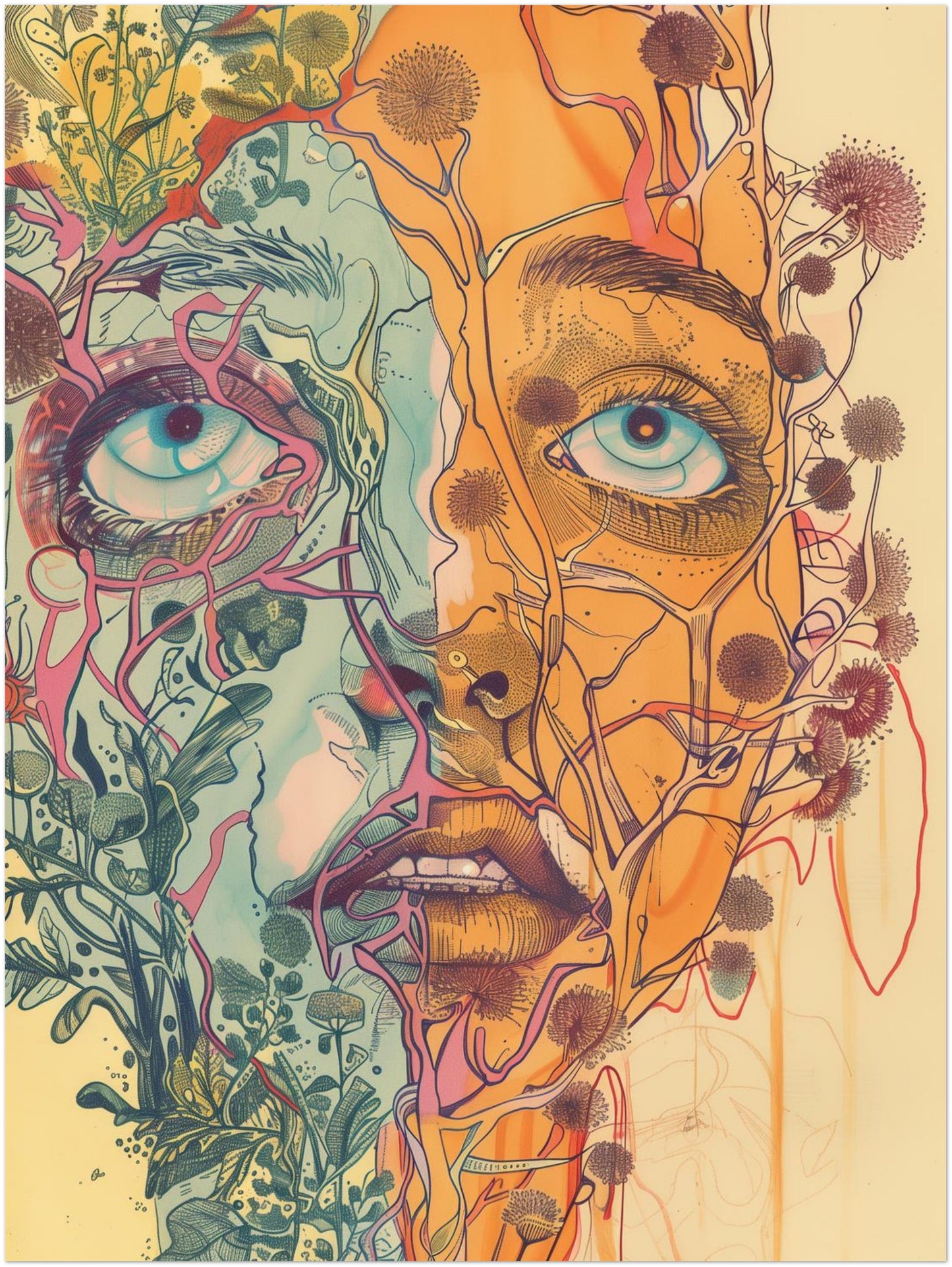 Pflanzenverwobenes Halbgesicht Poster