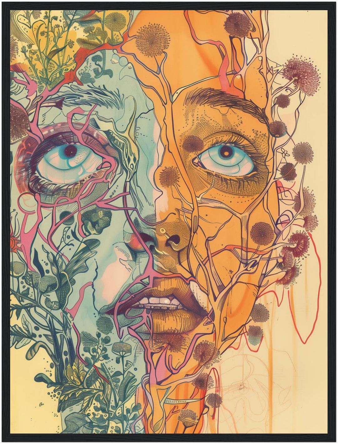 Pflanzenverwobenes Halbgesicht Poster Psychedelic – mattes Kunstdruck-Papier – Ansicht 5