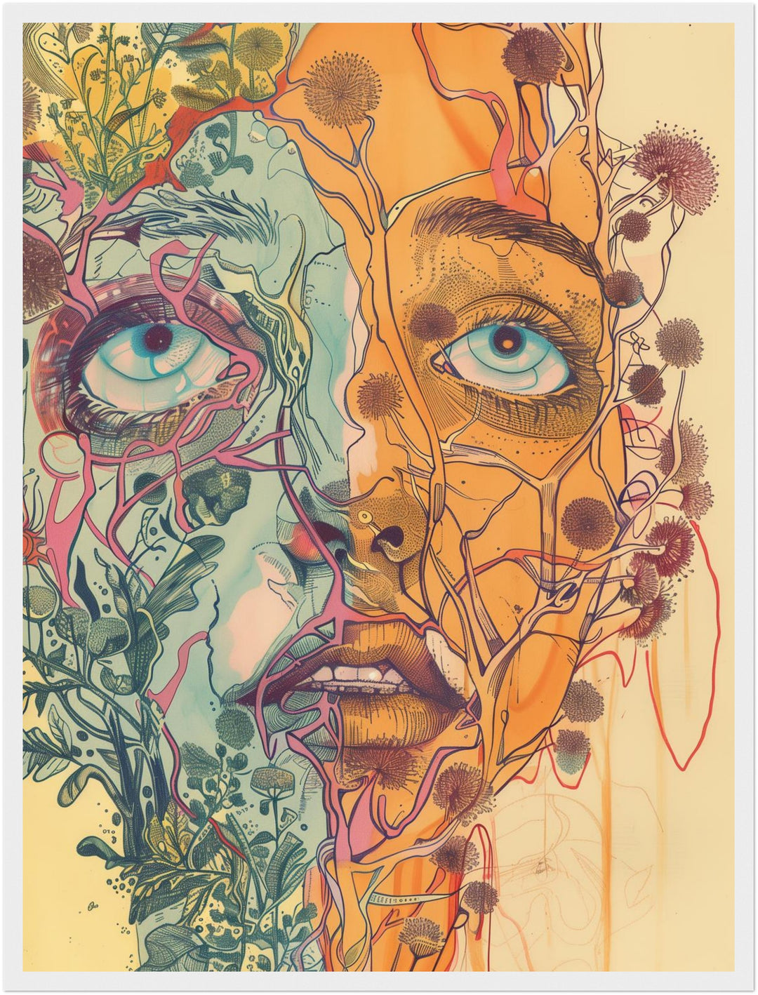 Pflanzenverwobenes Halbgesicht Poster Psychedelic – mattes Kunstdruck-Papier – Ansicht 6