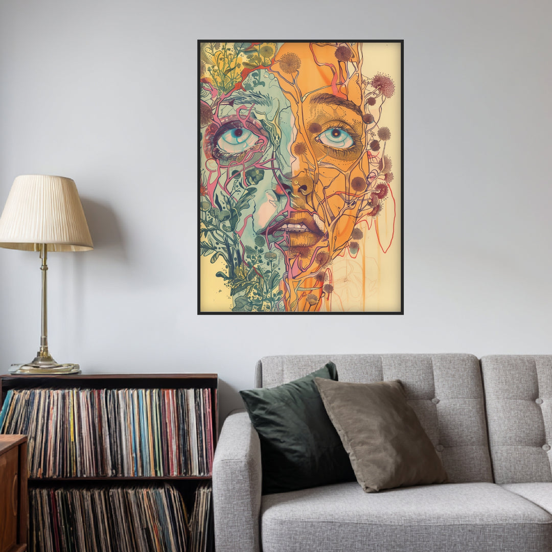 Pflanzenverwobenes Halbgesicht Poster Psychedelic – mattes Kunstdruck-Papier – Ansicht 3