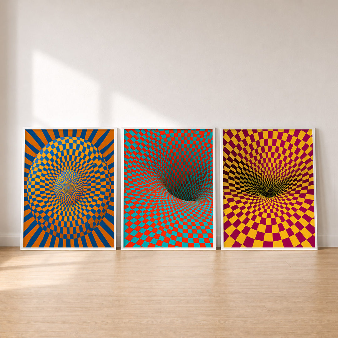 Set-Ansicht: Psychedelic Poster Set – Spirale & Schachbrett (3er)