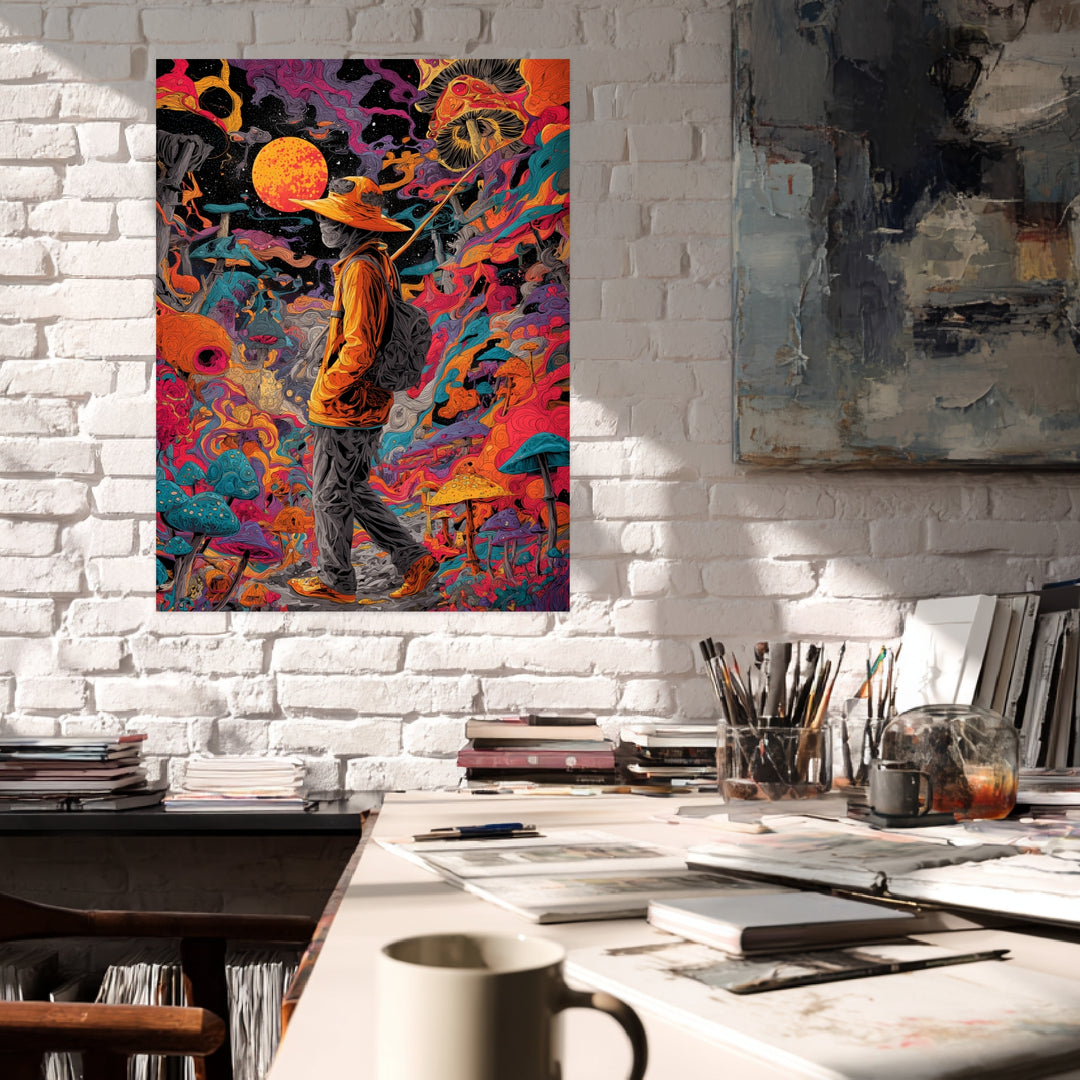 Psychedelischer Pilzwanderer Leinwandbild Psychedelic – Leinwand auf Holzrahmen – Ansicht 3