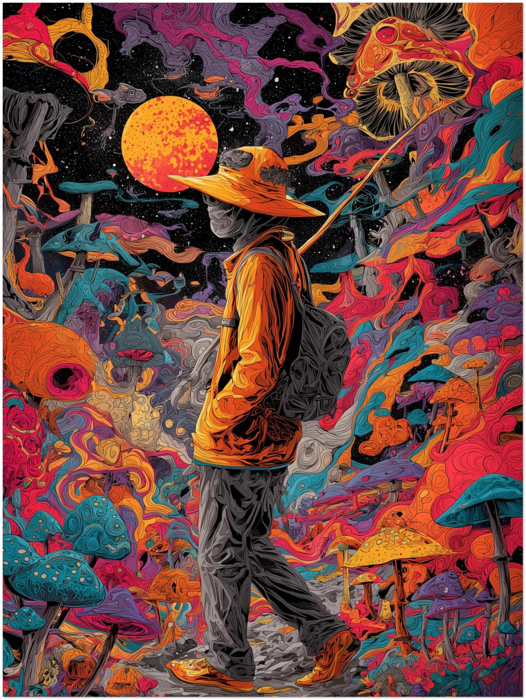 Psychedelischer Pilzwanderer Psychedelic – Wandkunst