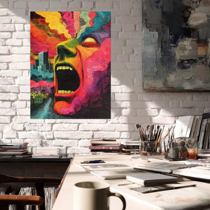 Schreiendes Gesicht mit Farbenrausch Poster