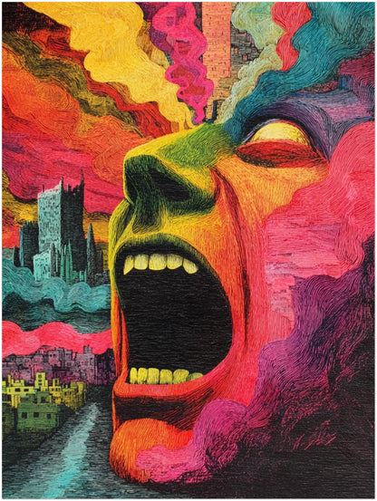 Schreiendes Gesicht mit Farbenrausch Poster