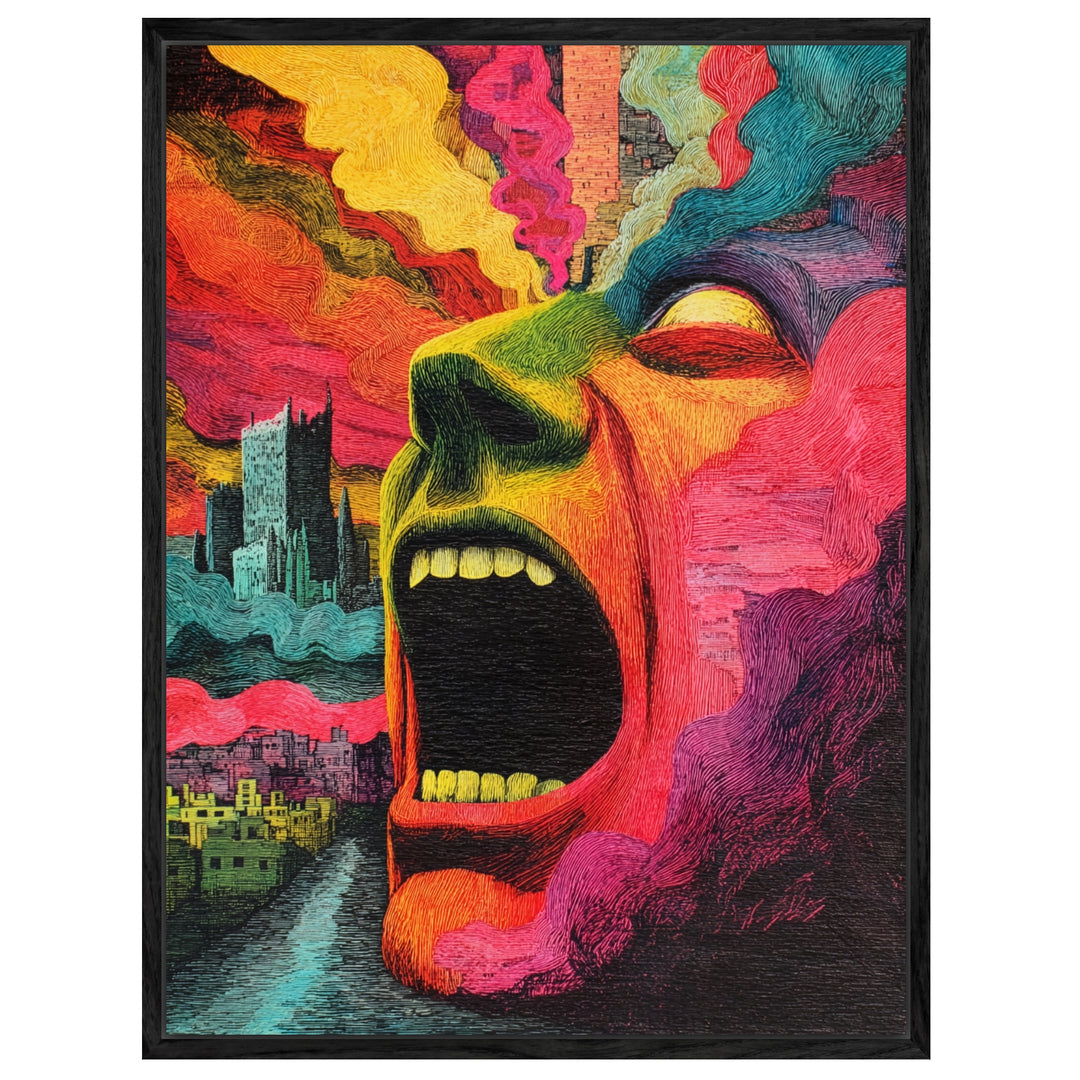 Schreiendes Gesicht mit Farbenrausch Leinwandbild Psychedelic – Leinwand auf Holzrahmen – Ansicht 2