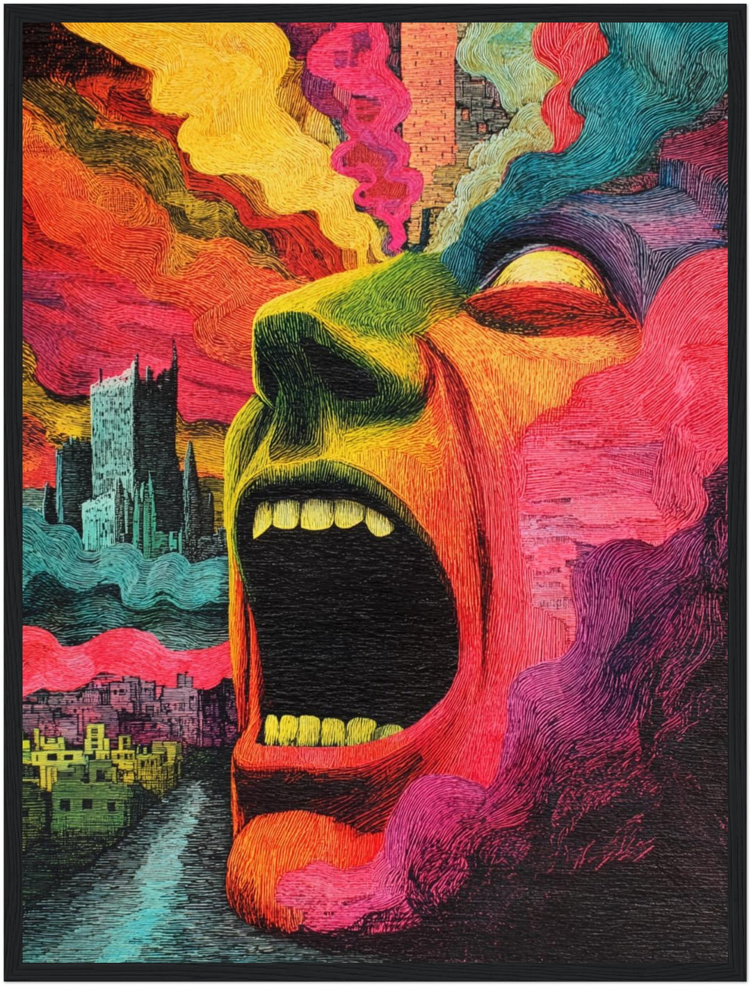 Schreiendes Gesicht mit Farbenrausch Poster Psychedelic – mattes Kunstdruck-Papier – Ansicht 3