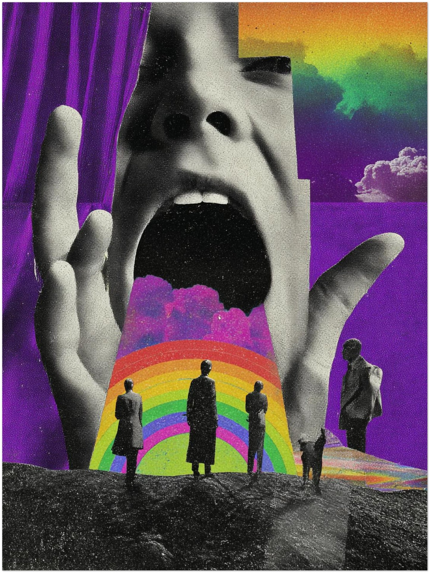 Schreiendes Gesicht mit Regenbogen Poster