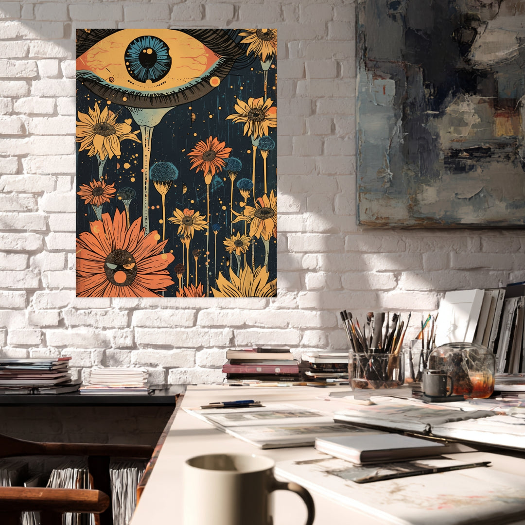 Surreales Blumenauge Leinwandbild Psychedelic – Leinwand auf Holzrahmen – Ansicht 3