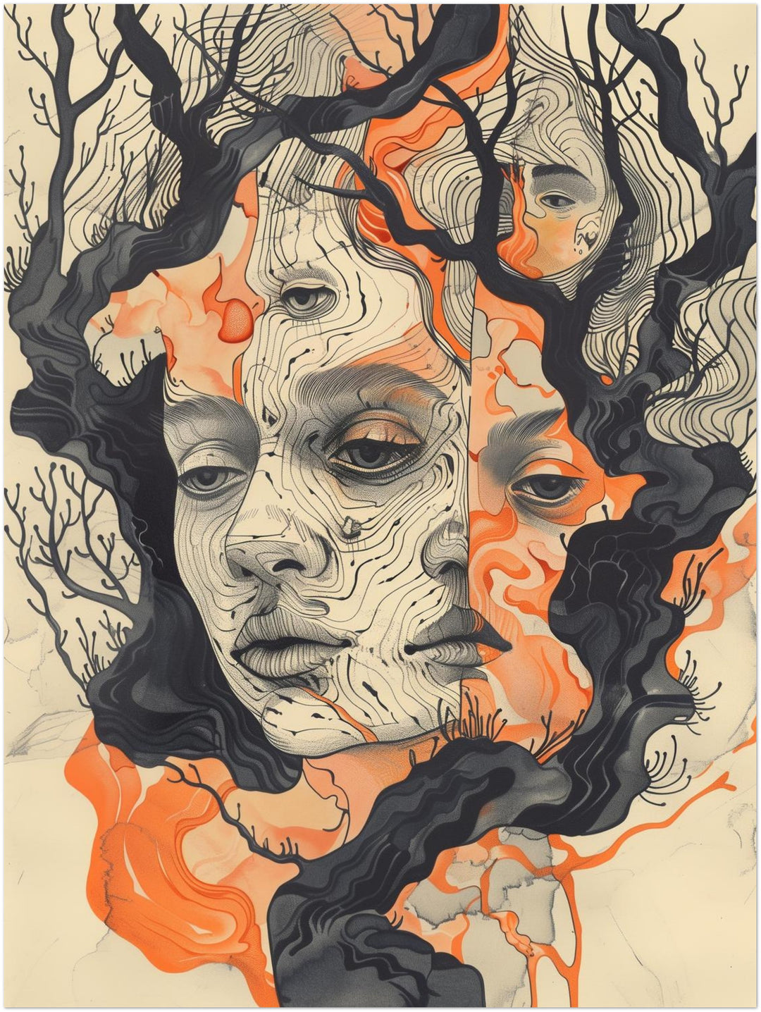Verwobenes Baumgesicht Psychedelic – Wandkunst