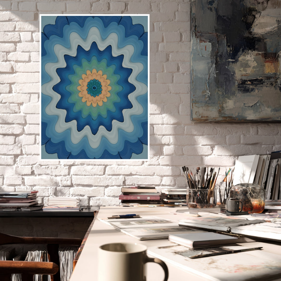 Wellenförmige Mandala Blüte Poster abstrakt – mattes Kunstdruck-Papier – Ansicht 3