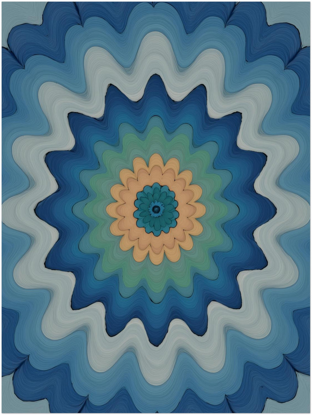 Wellenförmige Mandala Blüte abstrakt – Wandkunst