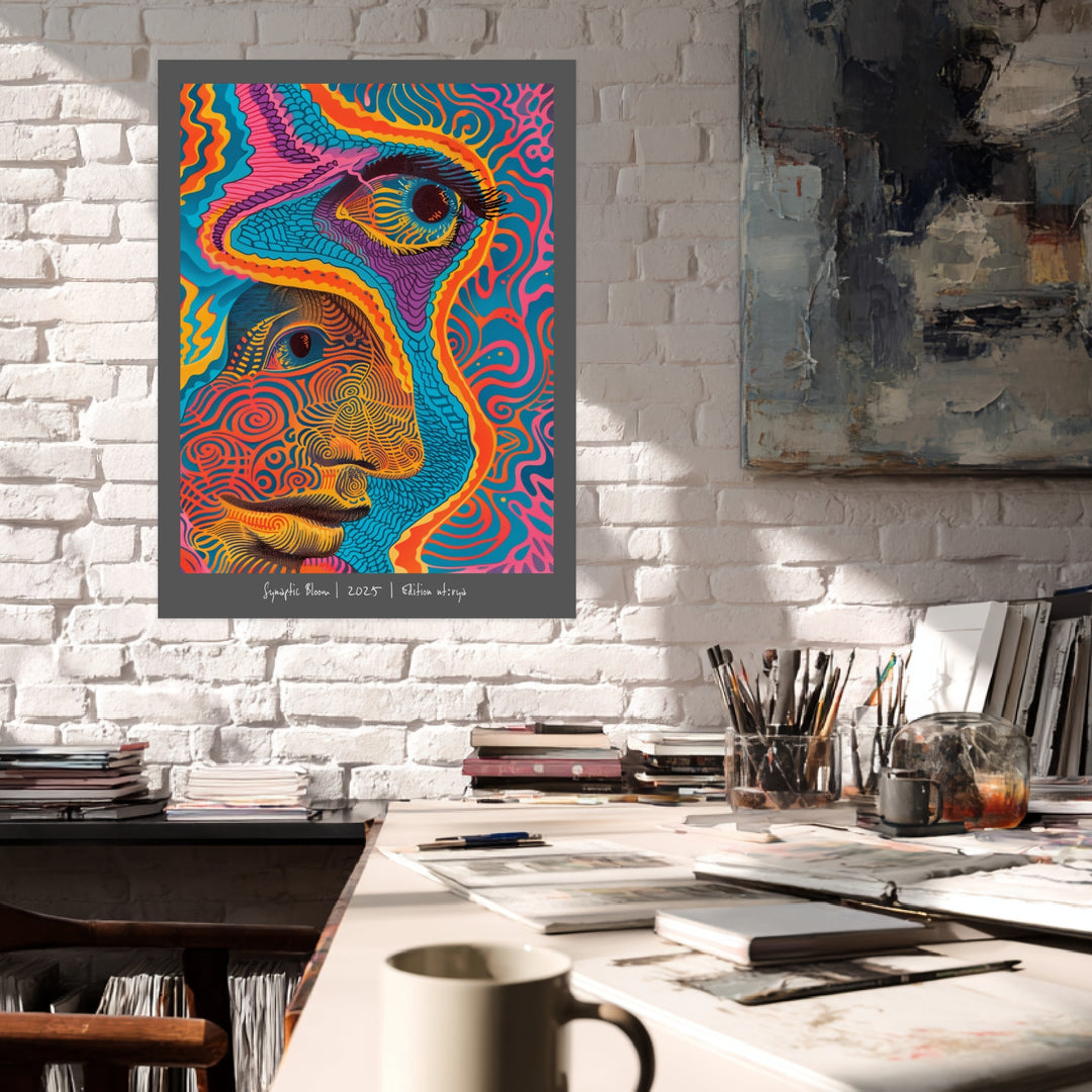 Wellenförmiges Gesichtsmuster Leinwandbild Psychedelic – Leinwand auf Holzrahmen – Ansicht 3