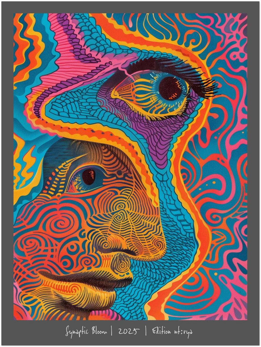 Wellenförmiges Gesichtsmuster Psychedelic – Wandkunst