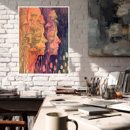 Zwei Gesichter mit Pilzen Poster