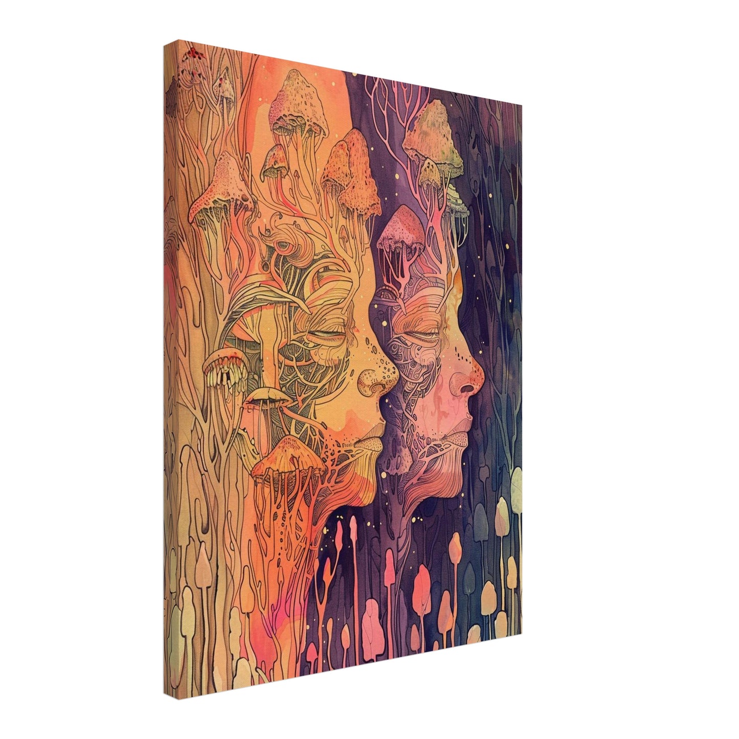 Zwei Gesichter mit Pilzen Leinwandbild