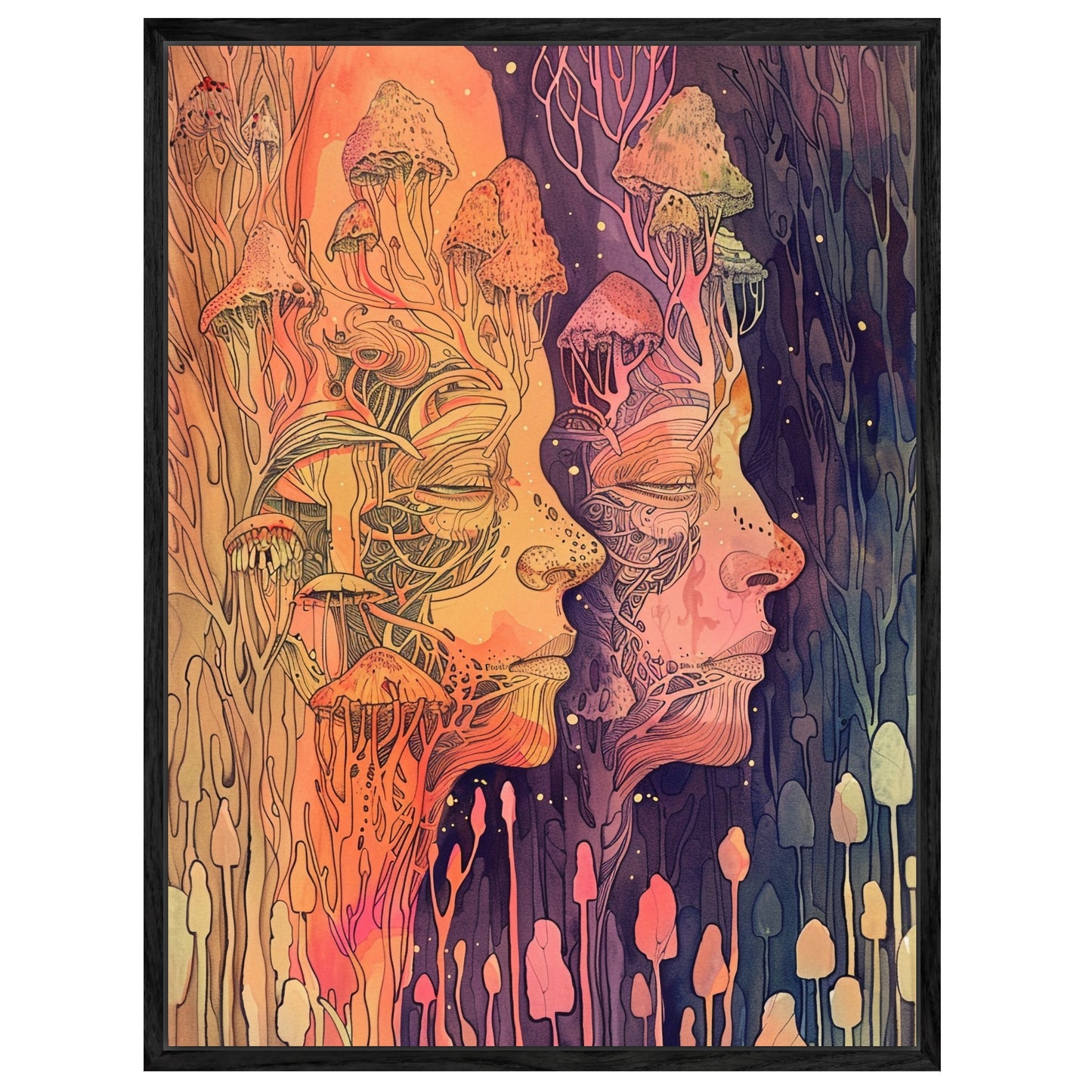 Zwei Gesichter mit Pilzen Leinwandbild