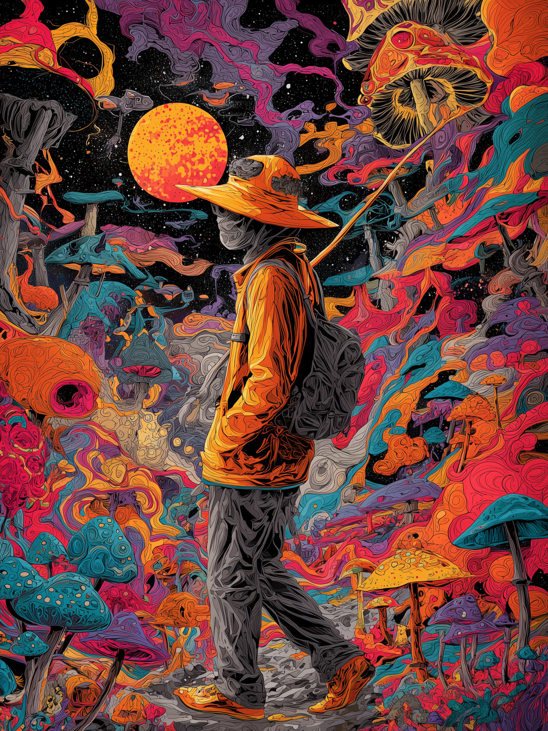 Psychedelischer Pilzwanderer Psychedelic – Wandkunst
