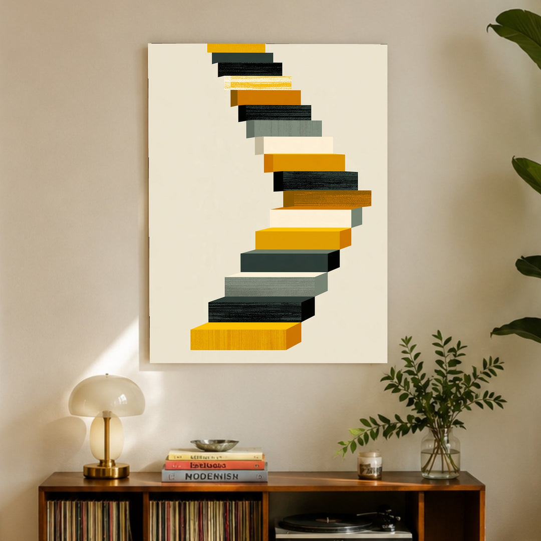Geschwungene Treppe Retro Leinwandbild – Ohne Rahmen – Produktfoto