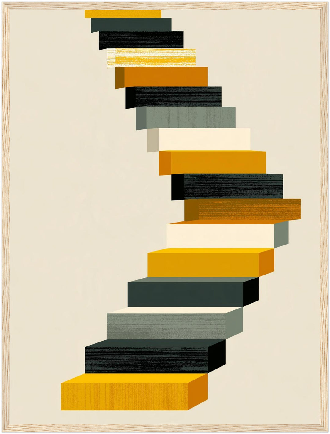 Geschwungene Treppe Retro Poster – Holz natur Rahmen – Produktfoto