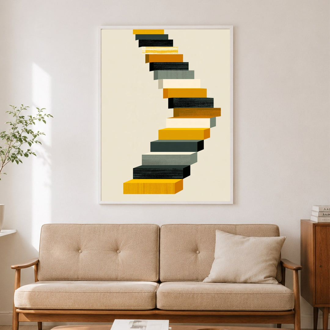 Geschwungene Treppe Retro Poster – Weißer Rahmen – Produktfoto