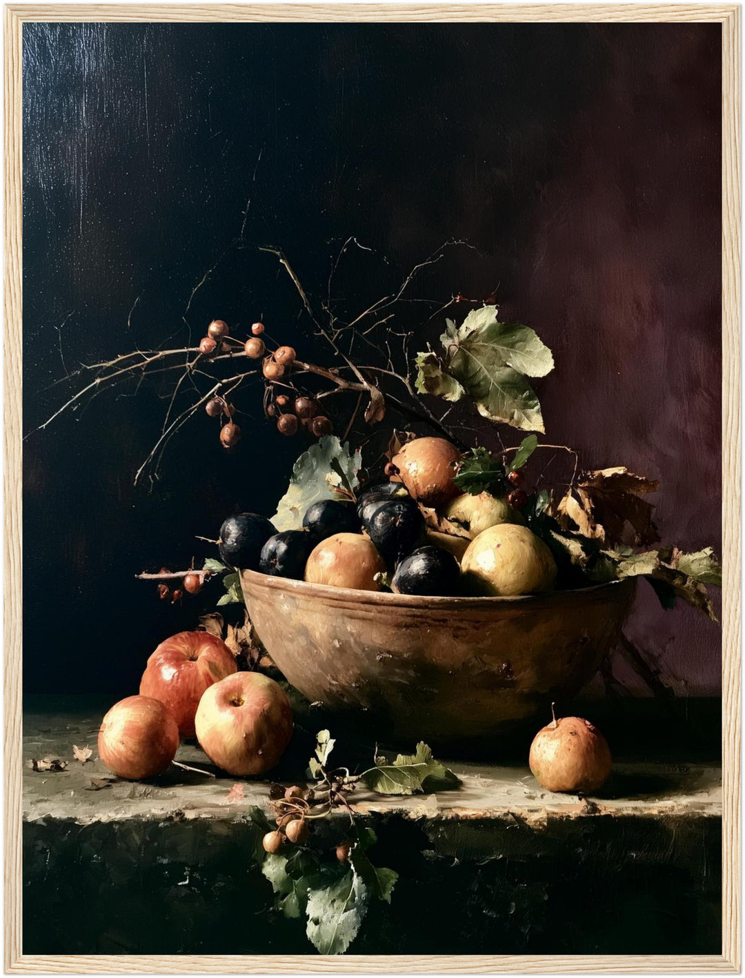 Herbststillleben mit Früchten Poster – Holz natur Rahmen – Produktfoto