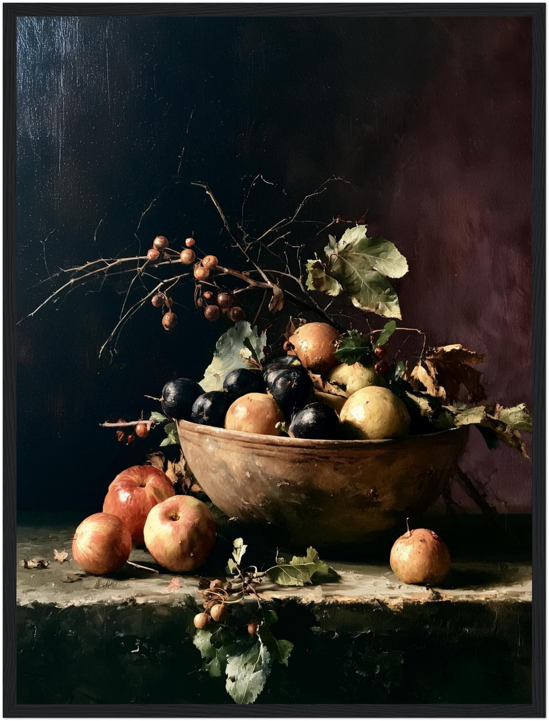 Herbststillleben mit Früchten Poster – Schwarzer Rahmen – Produktfoto
