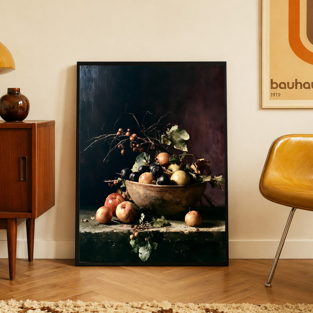Herbststillleben mit Früchten Poster – Schwarzer Rahmen – Produktfoto