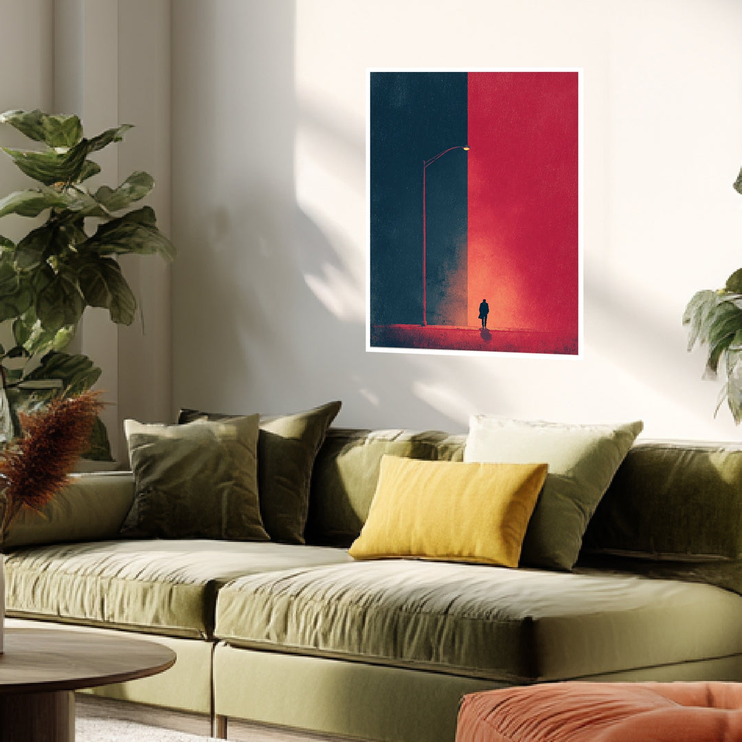 Alleingänger unter Nachtlicht Poster Retro – mattes Kunstdruck-Papier – Ansicht 4