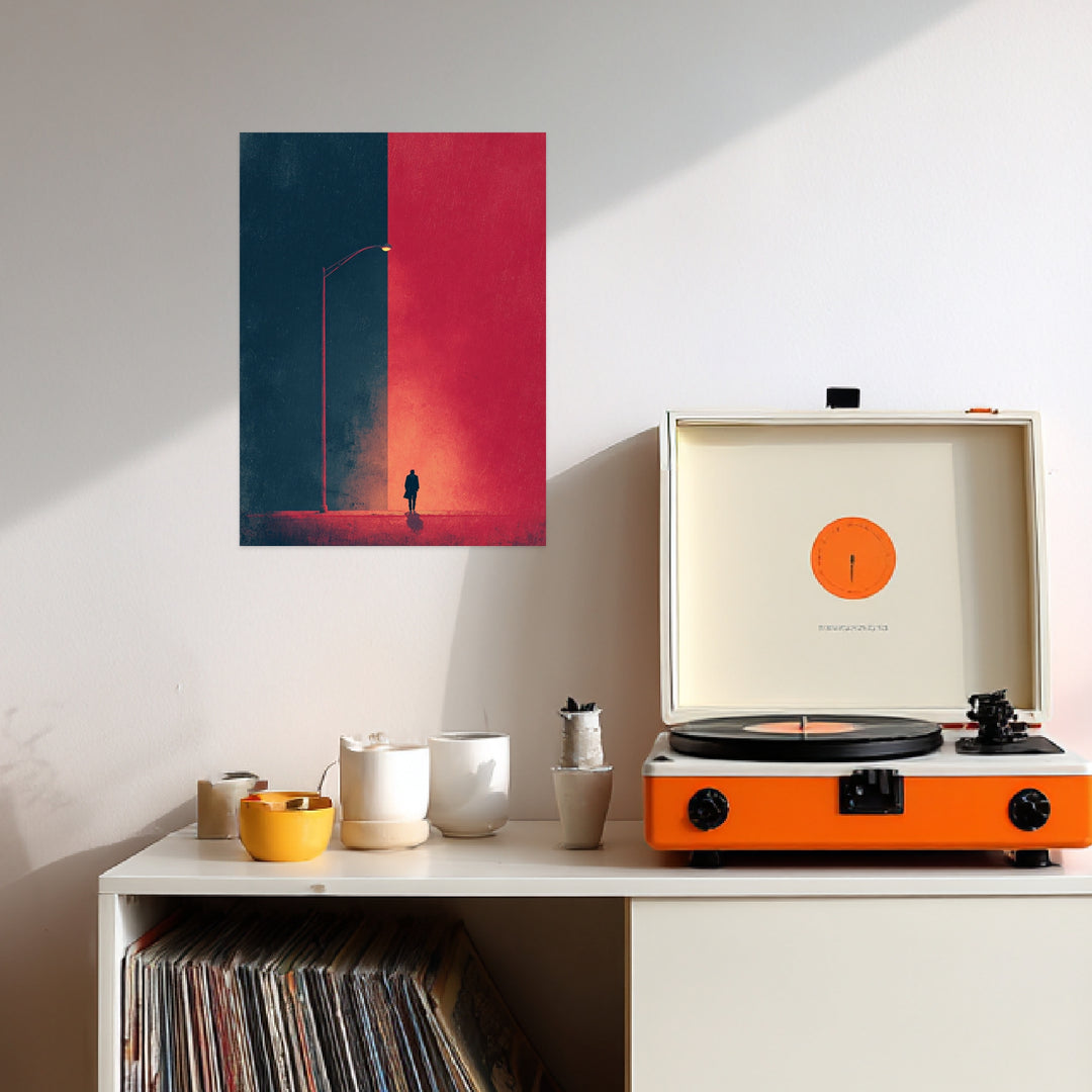 Alleingänger unter Nachtlicht Leinwandbild Retro – Leinwand auf Holzrahmen – Ansicht 3