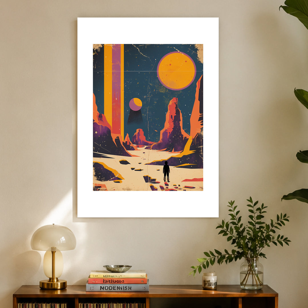 Astronaut auf fremdem Planeten Poster Retro – mattes Kunstdruck-Papier – Ansicht 3