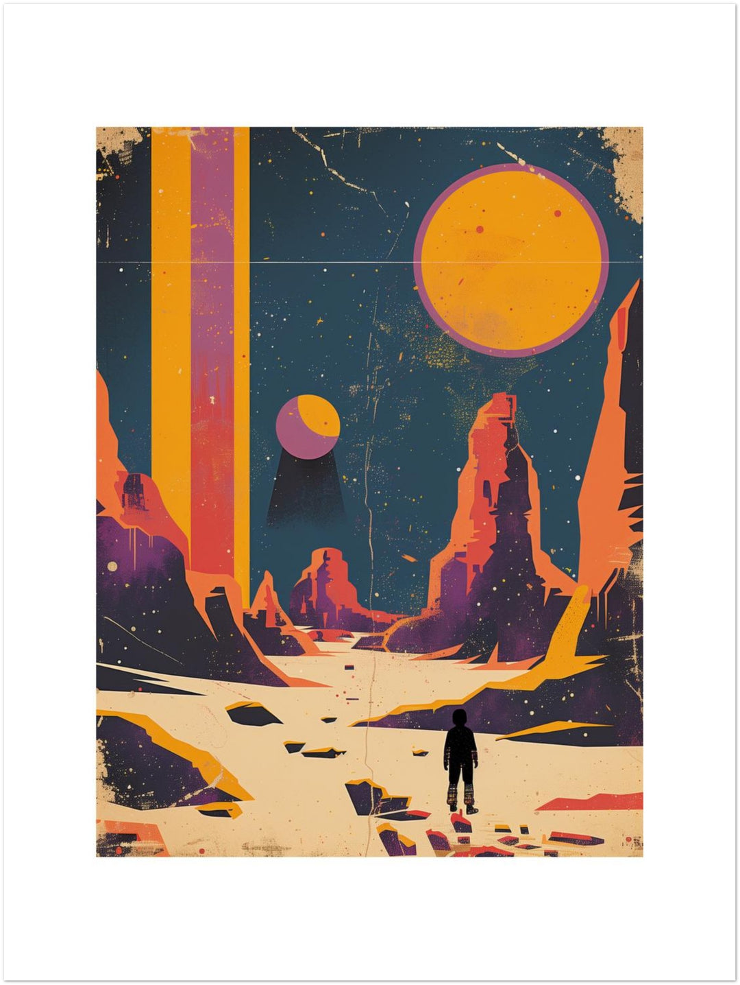 Astronaut auf fremdem Planeten Leinwandbild Retro – Leinwand auf Holzrahmen – Ansicht 2